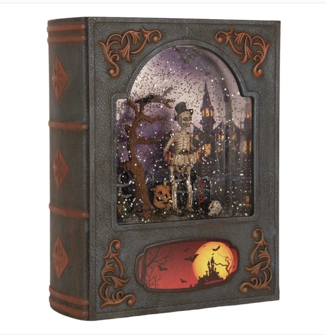 Herfst Helloween decoratie boek met led 17X7X22 CM grijs kunstig