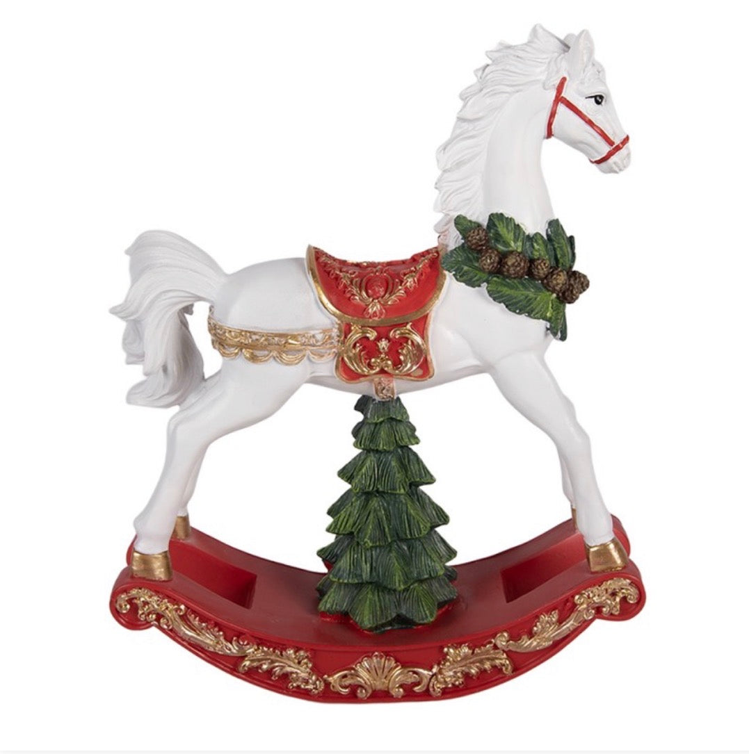 Clayre & Eef Kerstdecoratie Hobbelpaard Wit – 32 × 12 × 39 cm