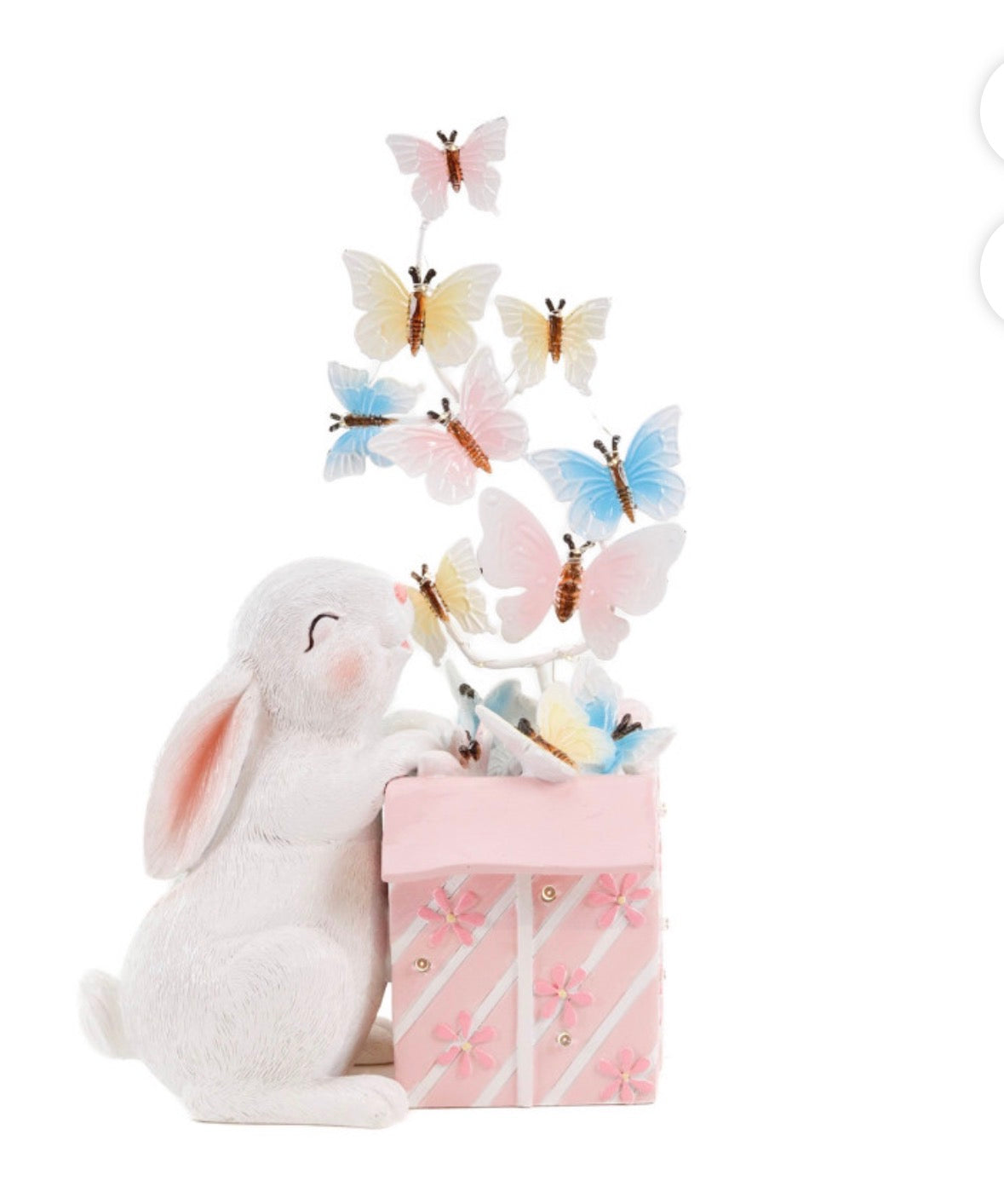 Pasen konijn met cadeau en vlinders 35 cm polyester