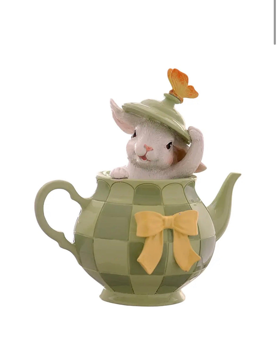 Pasen groene theepot met konijntje 17cm polyester