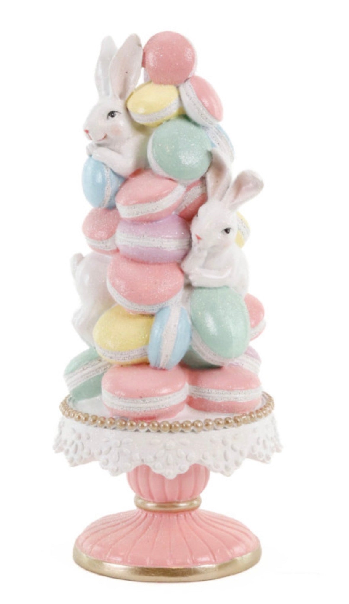 Pasen etagère met konijntjes en macarons 27.5 cm polyester