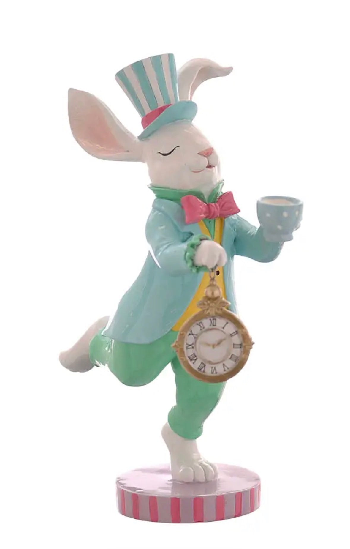 Pasen konijn met kopje en klok 30 cm polyester