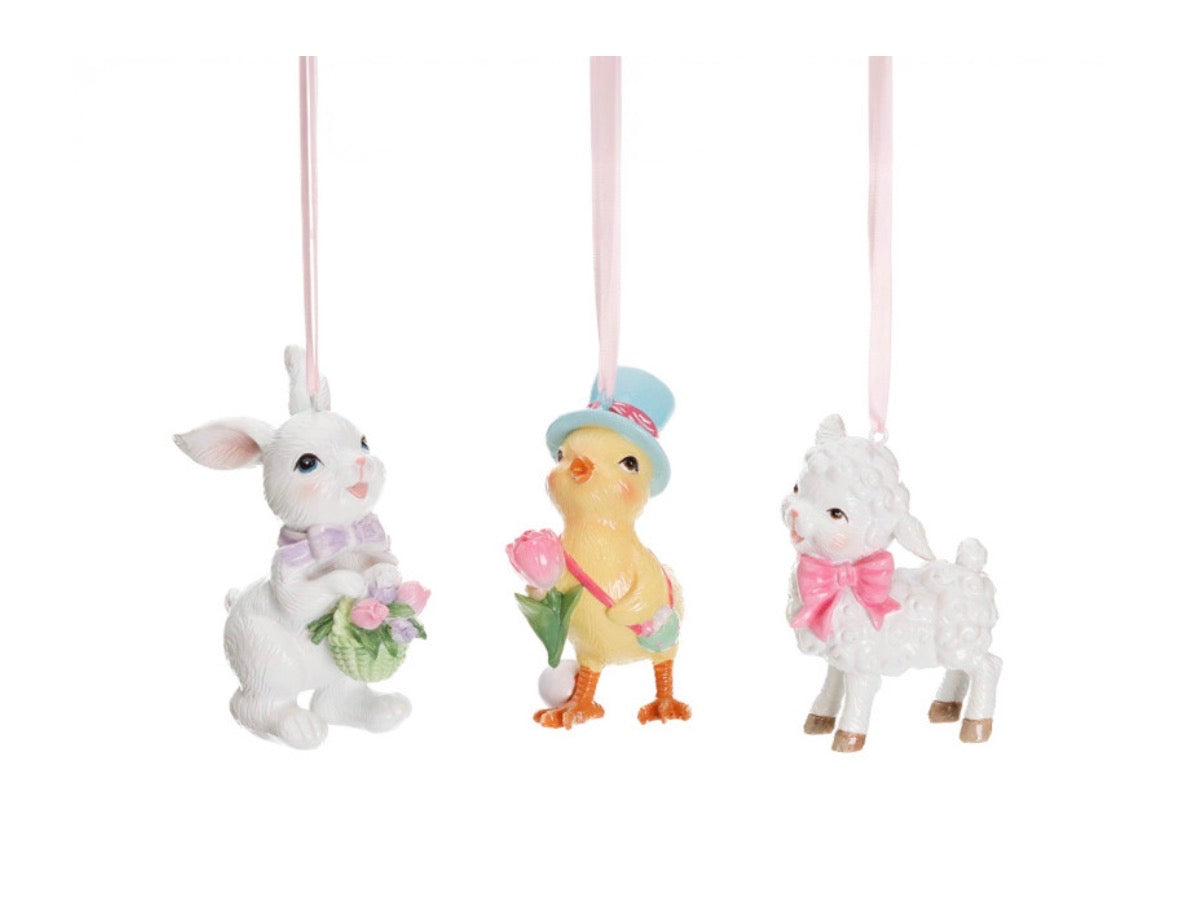 Paas hangers set van 3 konijn kuiken en schaapje 9.5 cm