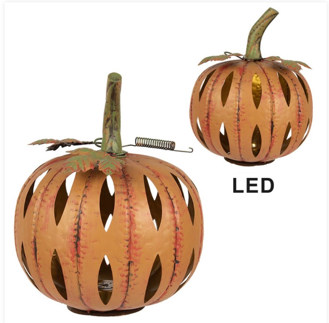Herfst decoratie pompoen met led Ø 28X34 CM oranje metaal