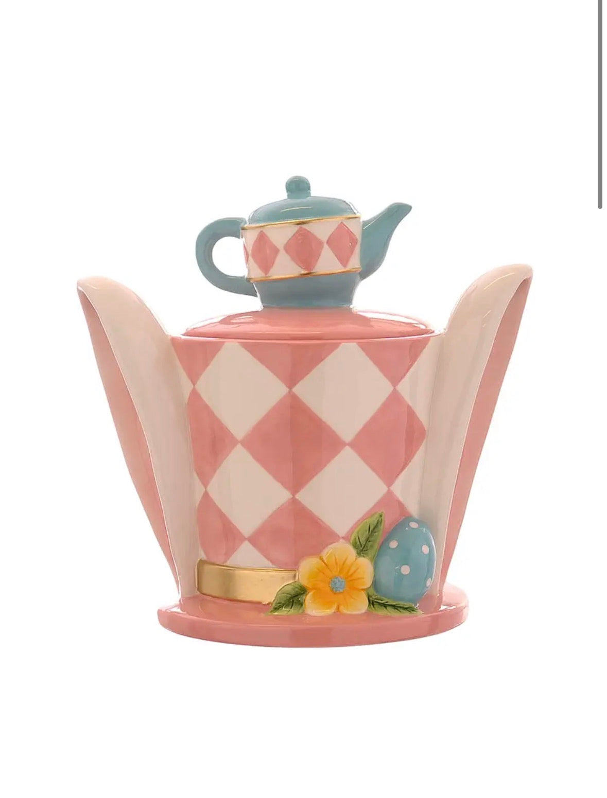 Pasen voorraadpot hoed met theepot porselein 26 cm