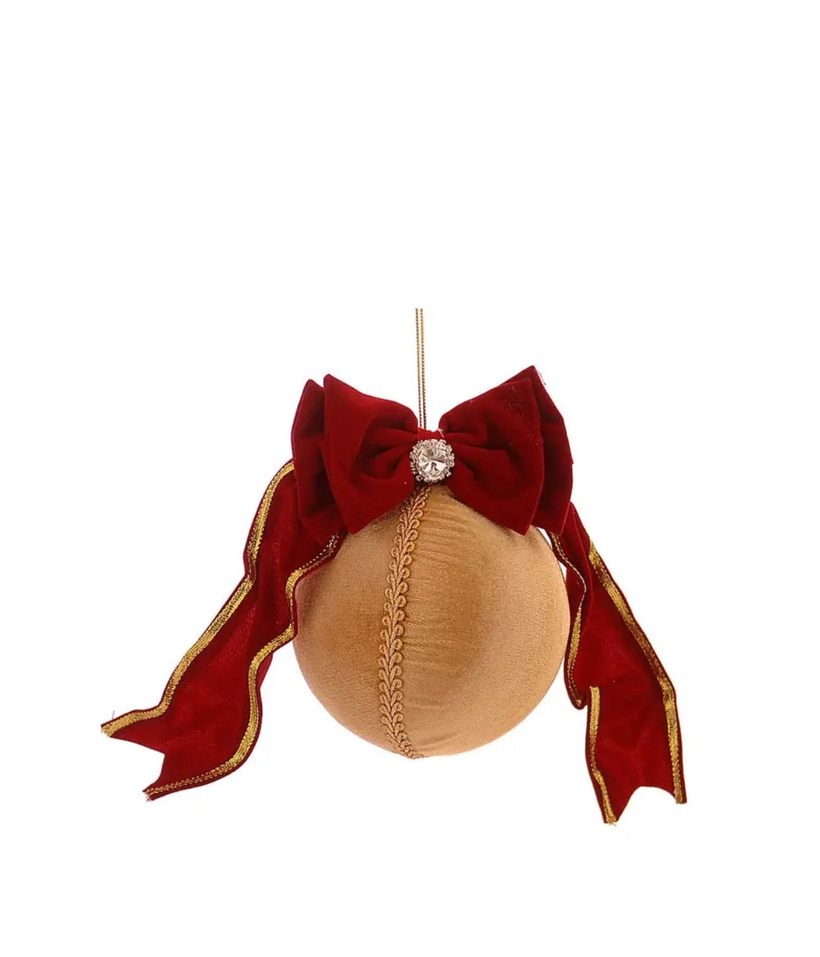 Kerstball goud rood fluweel 10 cm
