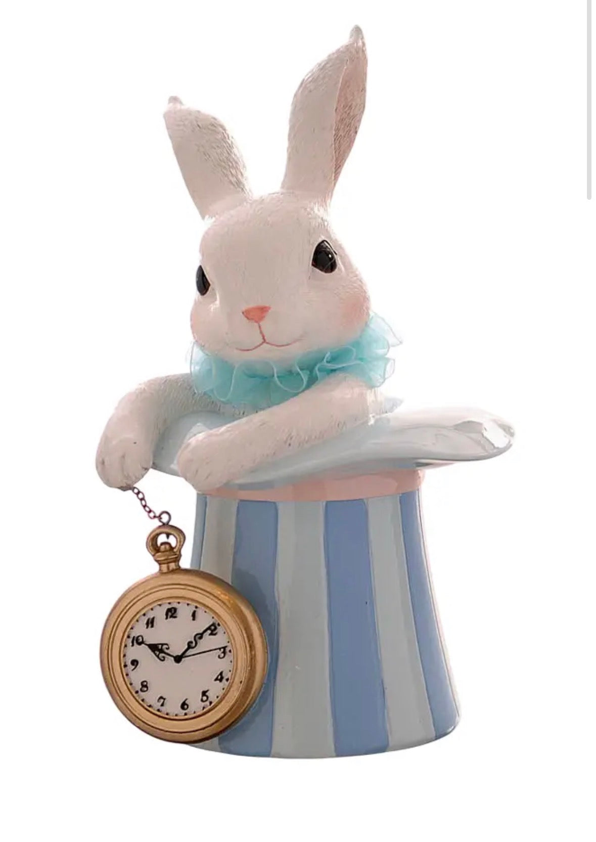 Pasen konijn in hoed met klok 25 cm polyester