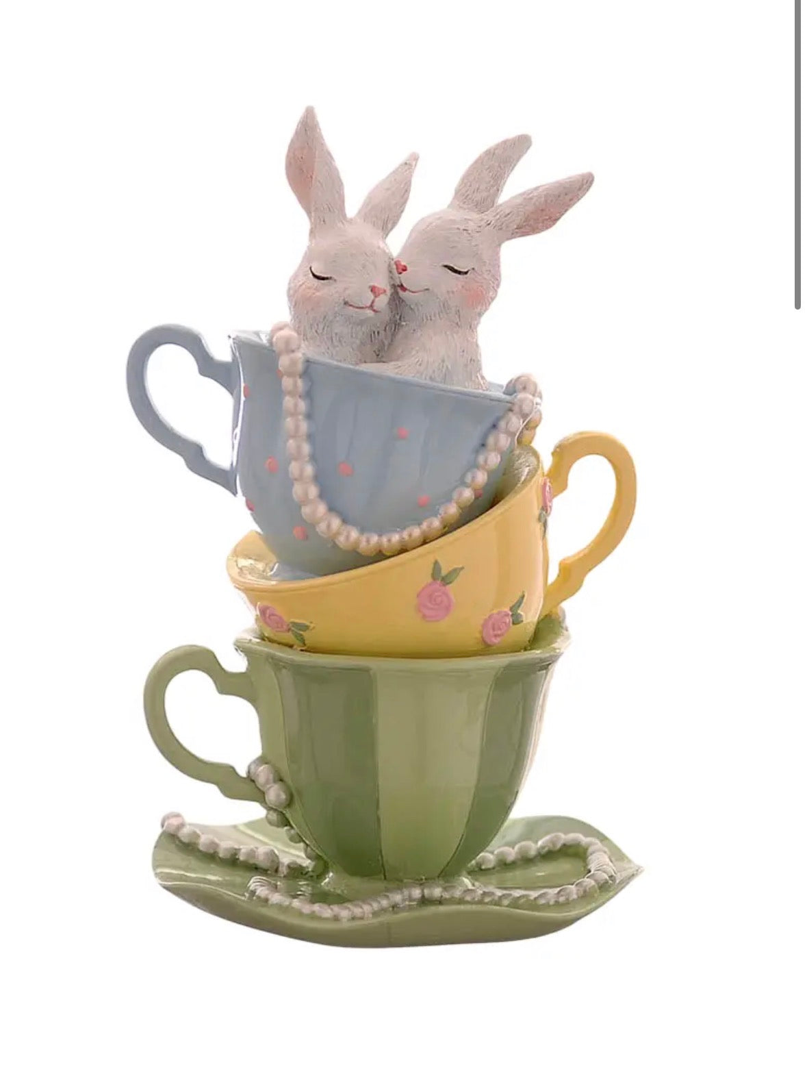 Paas collectie konijntjes in theekopjes 18.5 cm polyester
