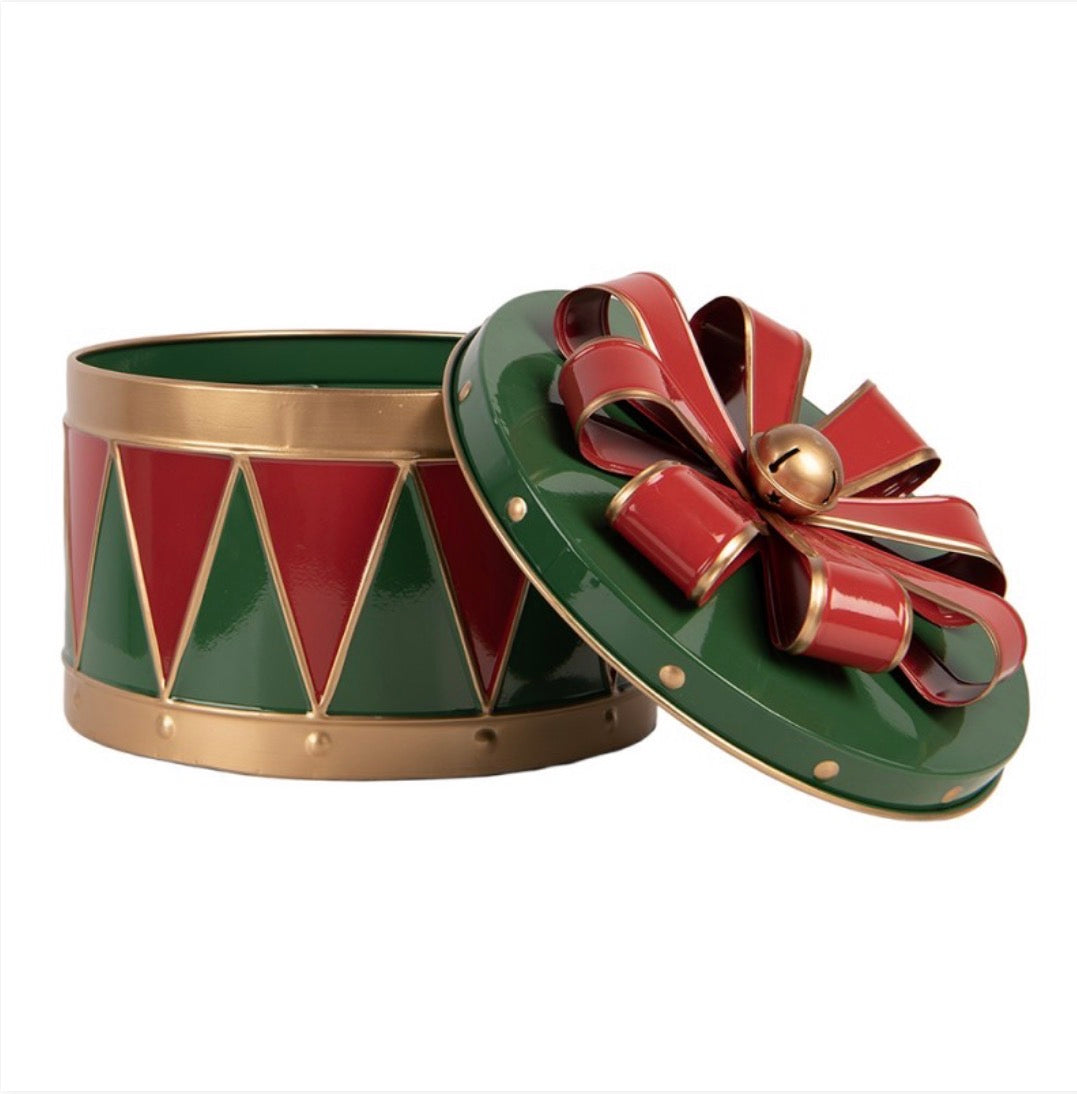 Kerst cadeau metaal Ø 31X24 / Ø 26X20 / Ø 20X15 cm groen rood