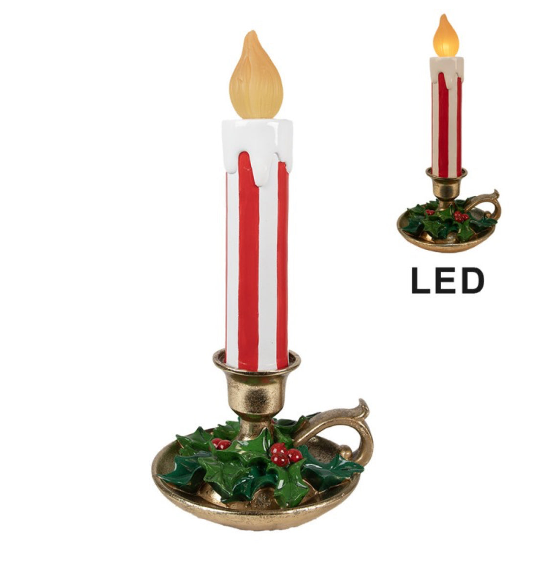 KERST COLLECTIE KANDELAAR MET LED 18X17X38 CM ROOD WIT KUNSTSTOF