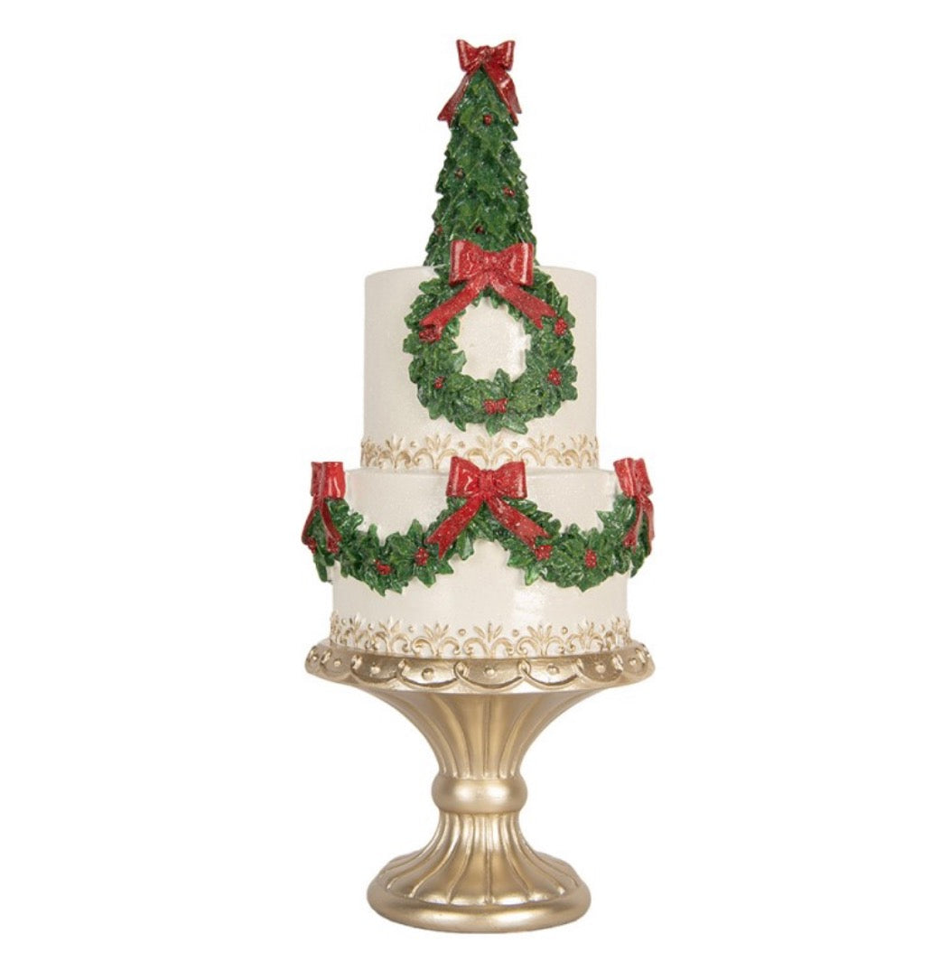 Clayre & Eef Decoratieve Kersttaart met Kerstkrans – 17 × 45 cm