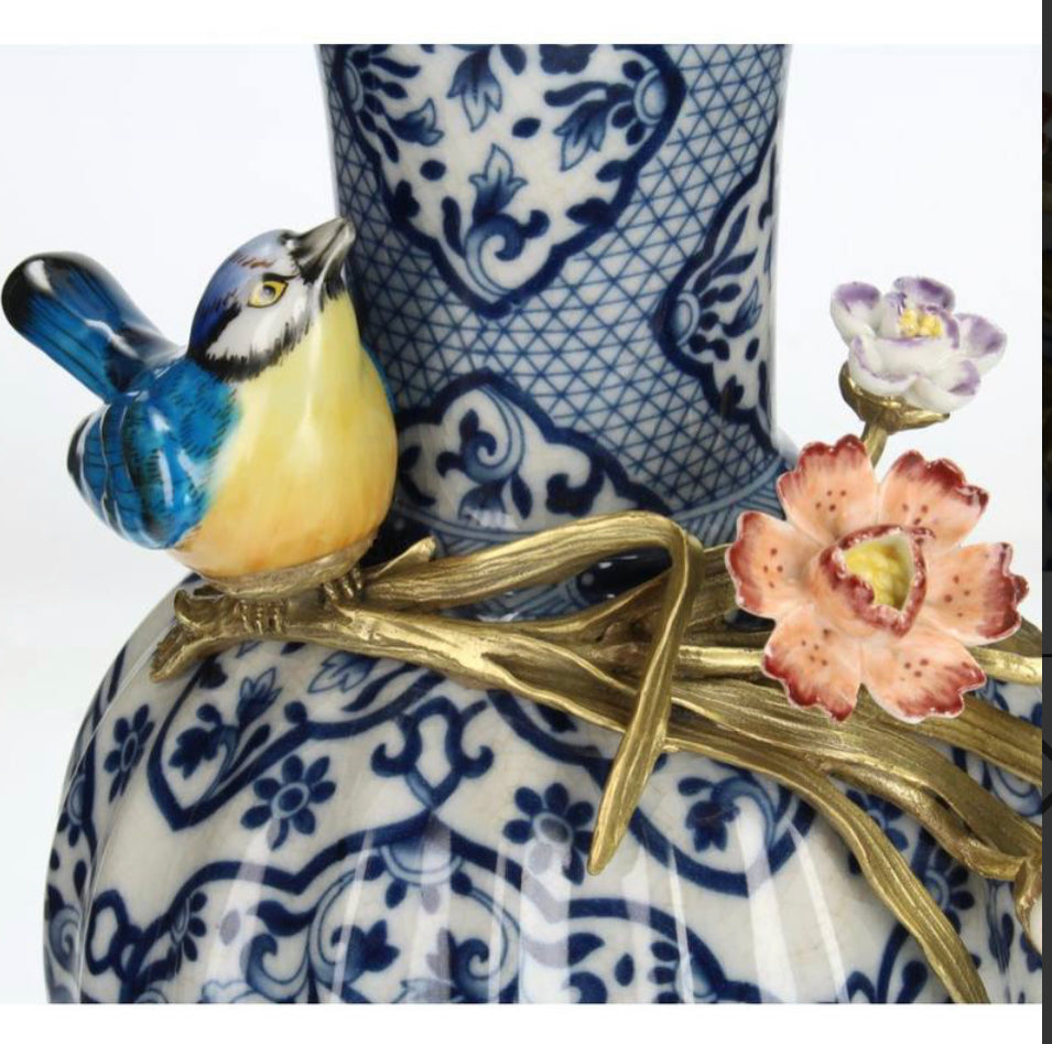 Vaas Vogel Blauw 26x21x38cm