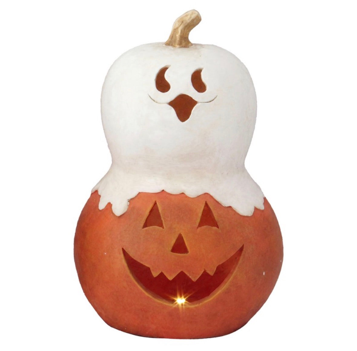 Clayre & Eef Decoratie Pompoen met Spook & LED – 43 cm