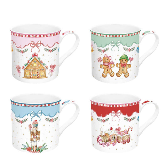 Kerst servies SWEET CHRISTMAS set van 4 mokken 300 ml