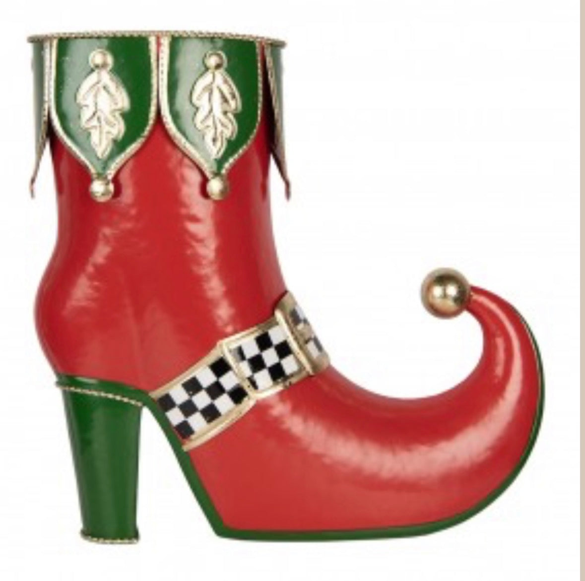Kerstvaas in Vorm van Elfenschoen Rood/Groen – 41 × 16 × 39 cm clayre & Eef