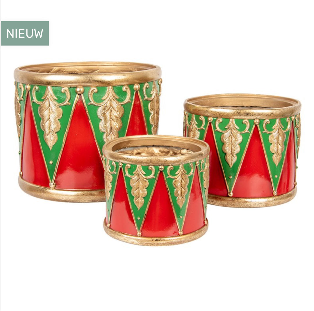 Kerst collectie plantenbakken Ø 32X25/Ø 24X19/Ø 18X15 CM ROOD kunststof