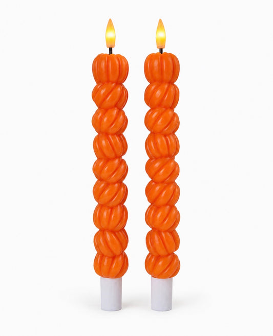 Herfst LED Kaarsen Pompoen Oranje – Set van 2 – 3 × 25 cm
