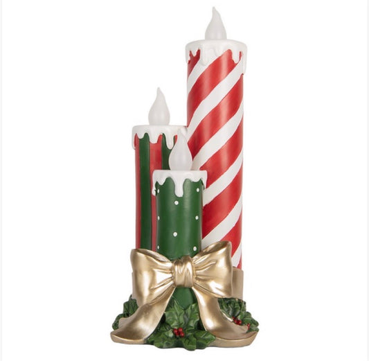 Clayre & Eef LED Kerstkaars Rood-Groen met strik – 16 × 42 cm