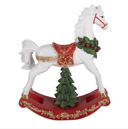 Clayre & Eef Kerst Hobbelpaard Wit – 39 cm