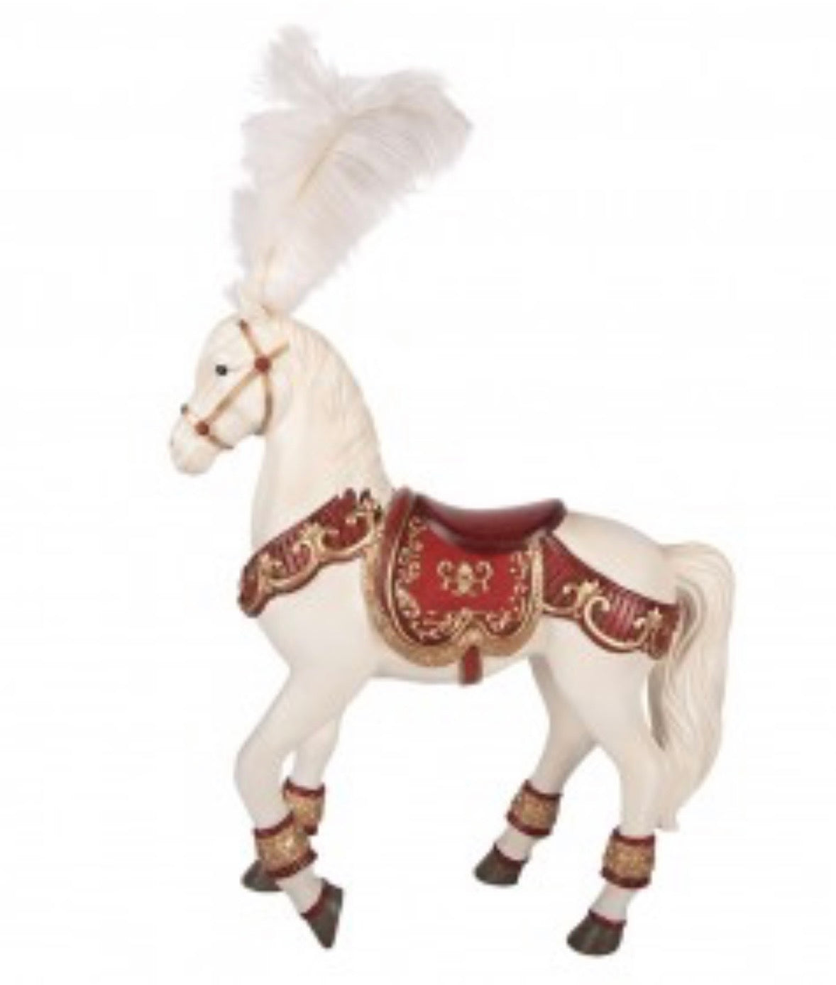 Kerst Clayre & Eef Decoratie Paard Wit/Rood/Goud – 35 × 12 × 56 cm