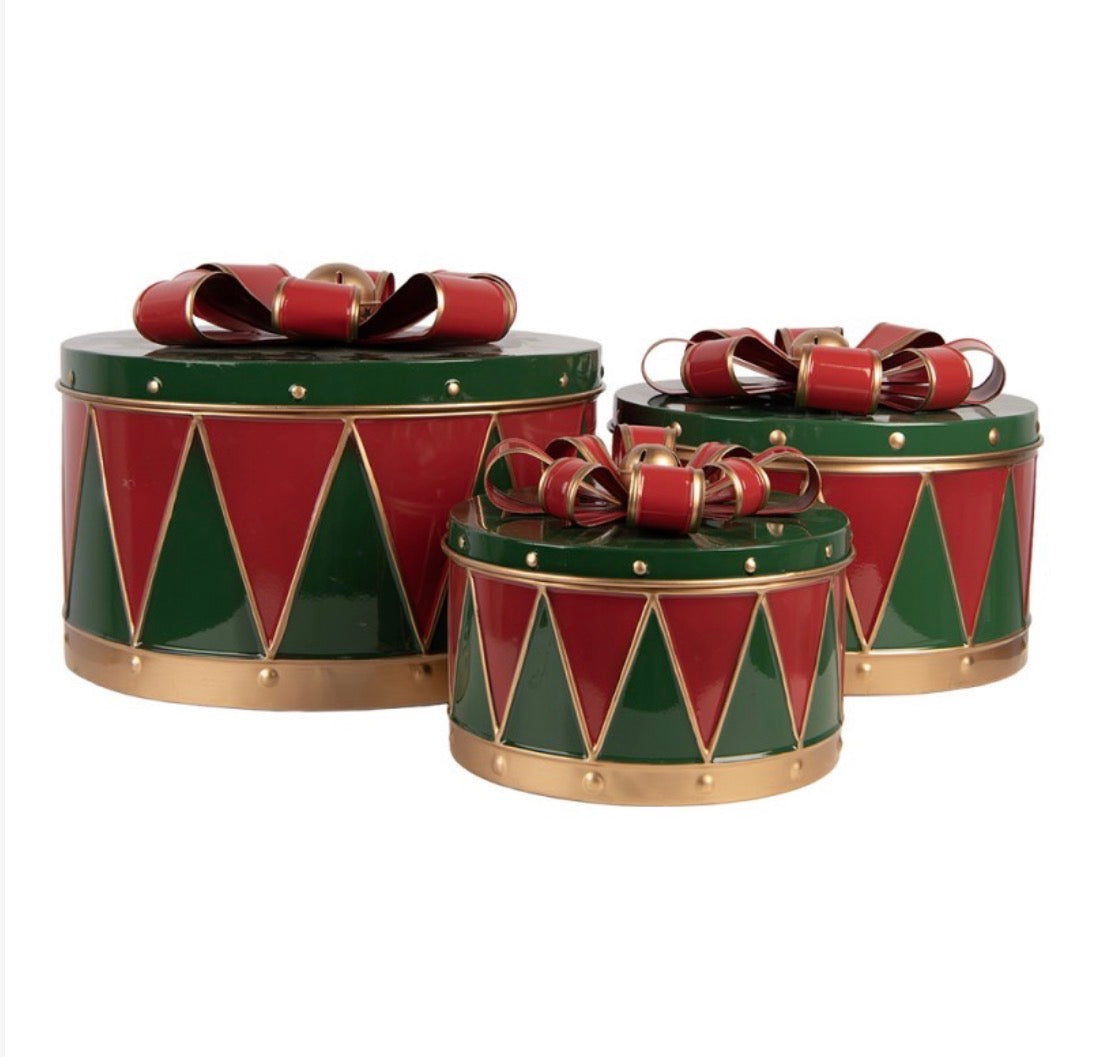 Kerst cadeau metaal Ø 31X24 / Ø 26X20 / Ø 20X15 cm groen rood