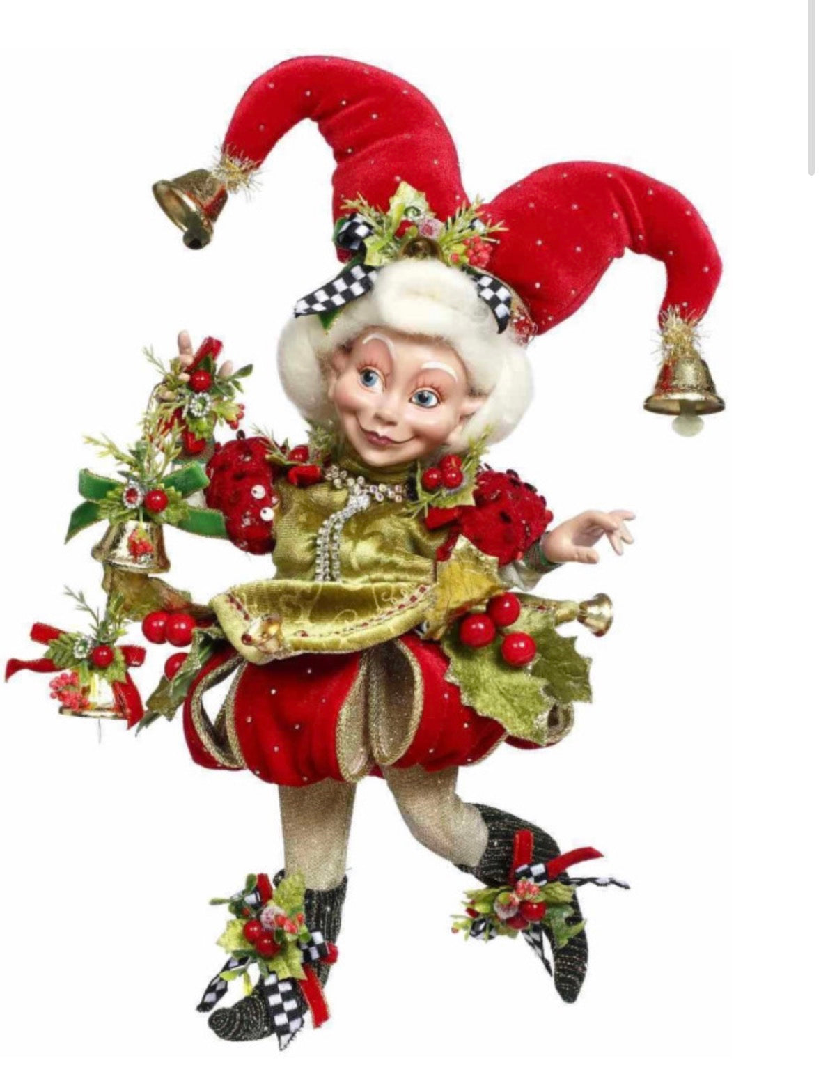 Mark Roberts SMALL HOLLY BELLE ELF DOLL ON BASE 32 CM