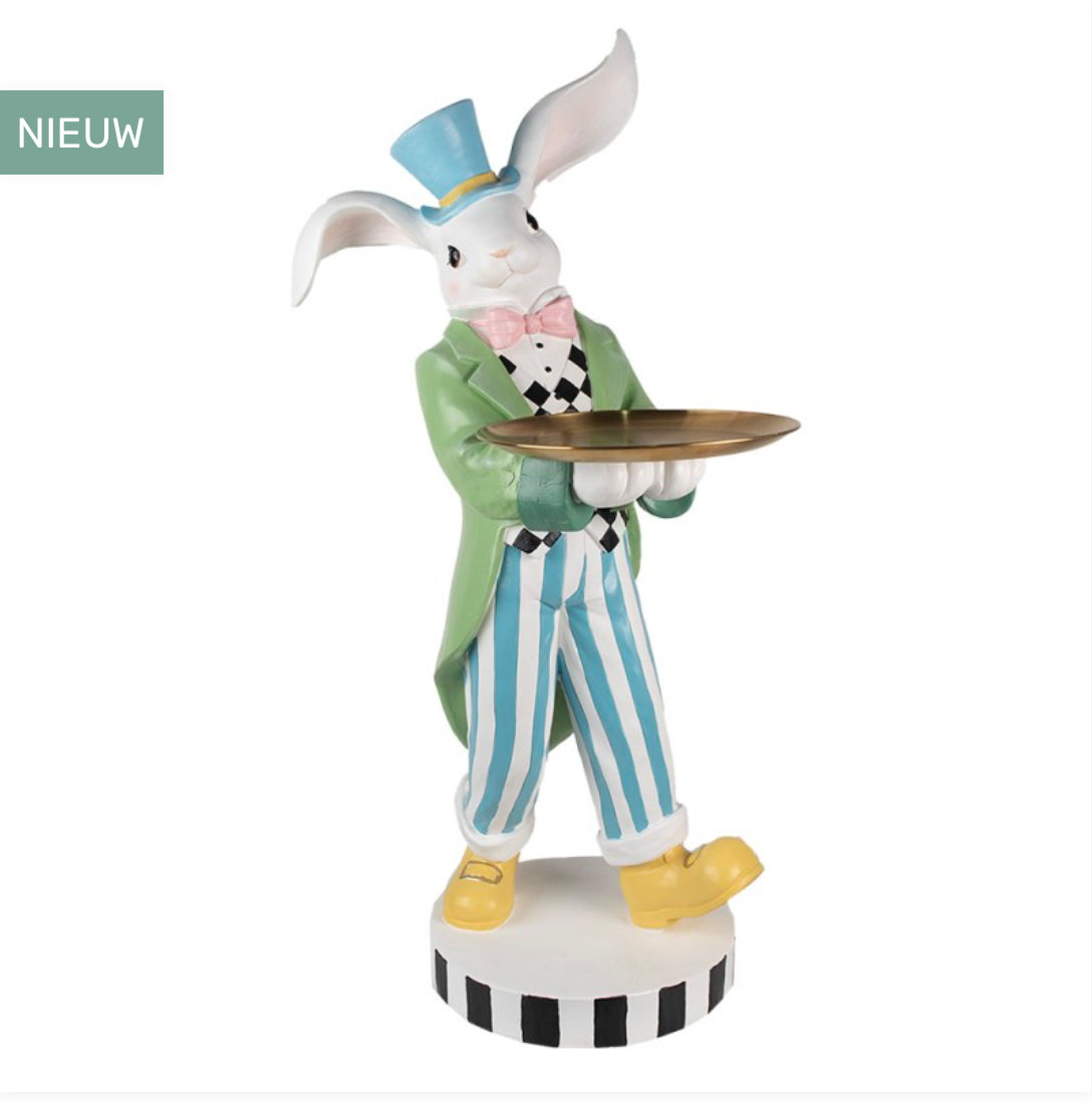 Clayre & Eef DECORATIE BEELD KONIJN 47X52X105 CM WIT GROEN