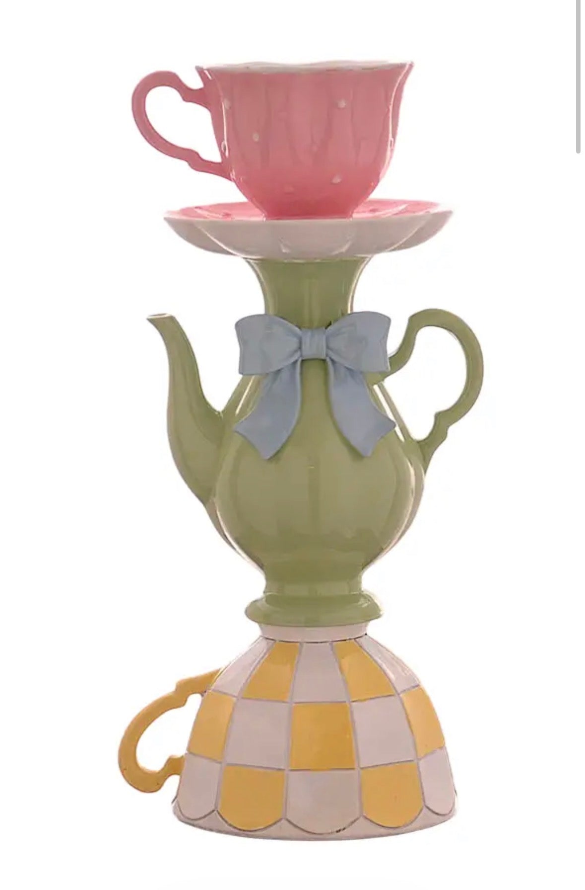 Pasen theepot met kopjes kandelaar 23 cm polyester