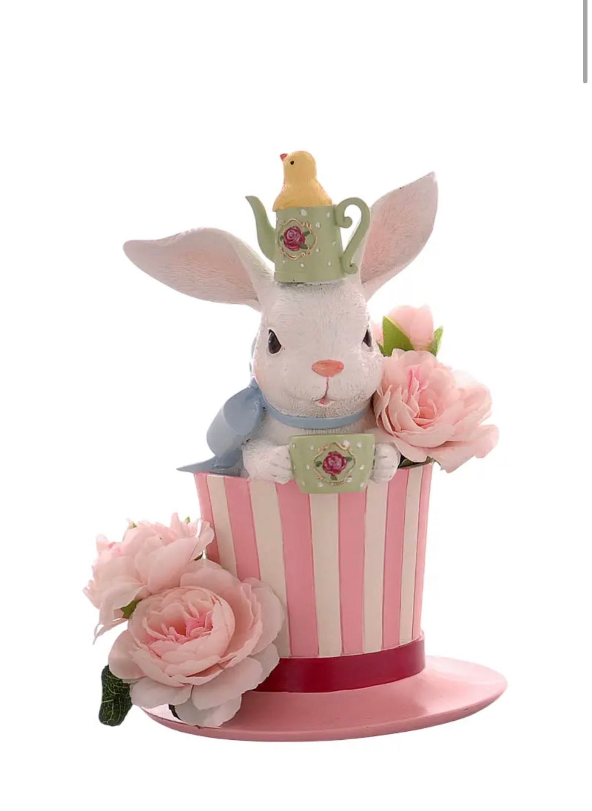 Pasen hoed met bloemen en konijn 25 cm polyester