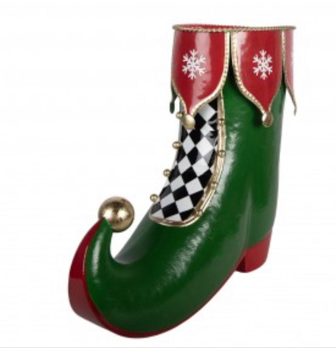 Kerstvaas Elfenschoen Groen/Rood – 39 × 16 × 31 cm metaal