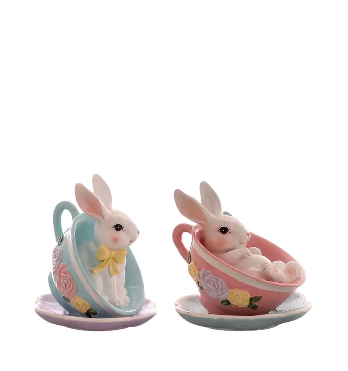 Pasen set van 2 theekopjes met konijntje 12 cm polyester
