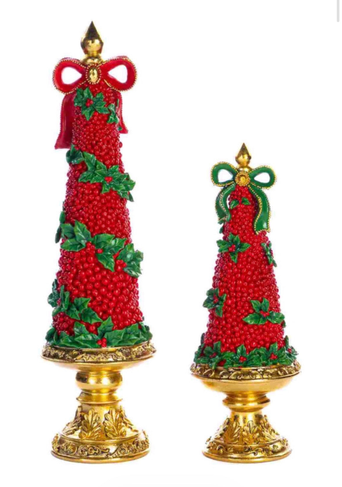Goodwill set van twee kerstbomen goud groen rood 30/48 cm