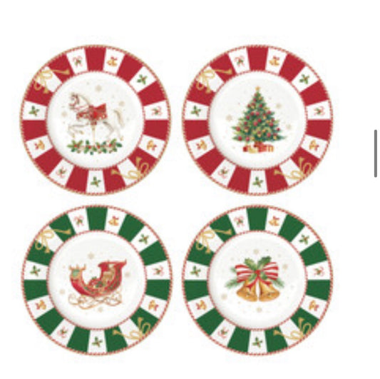 Set van 4 kerstbordjes Christmas Tale – porselein – Ø 19 cm