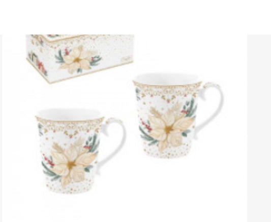 Kerst servies WHITE ELEGANCE mokken set van 2 275 ml