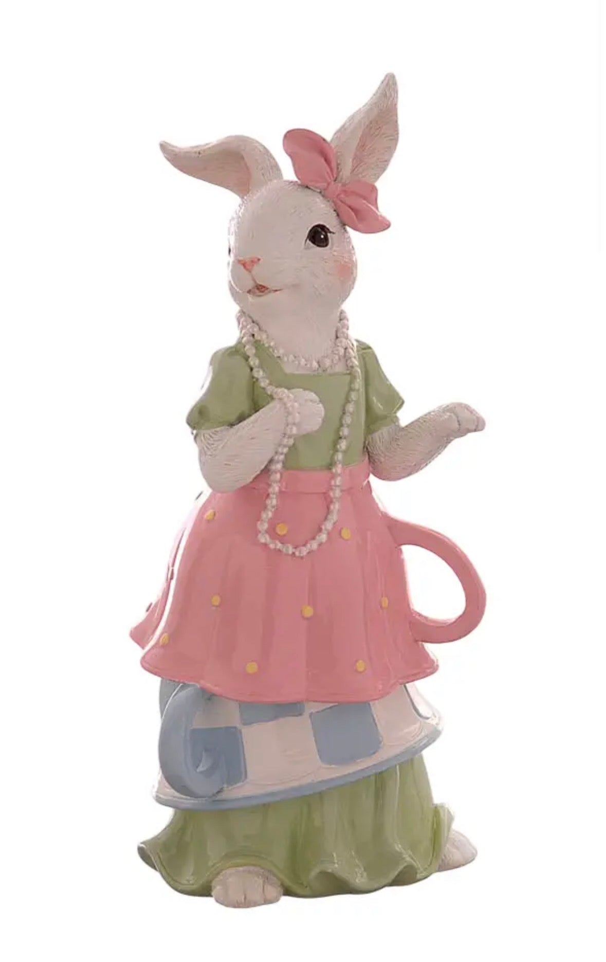 Pasen staande konijn met theekopjes rok 25.5 cm polyester