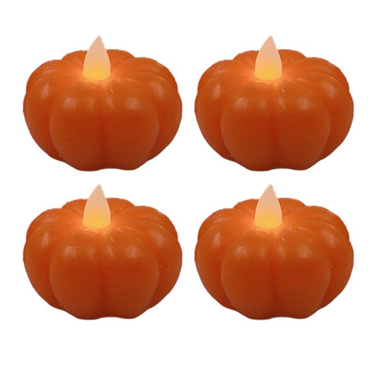 Clayre & Eef LED Pompoen Kaarsjes Oranje – Set van 4