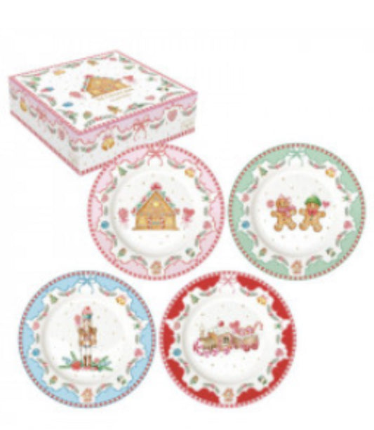 Kerst servies SWEET CHRISTMAS set van 4 ontbijtborden 19 cm