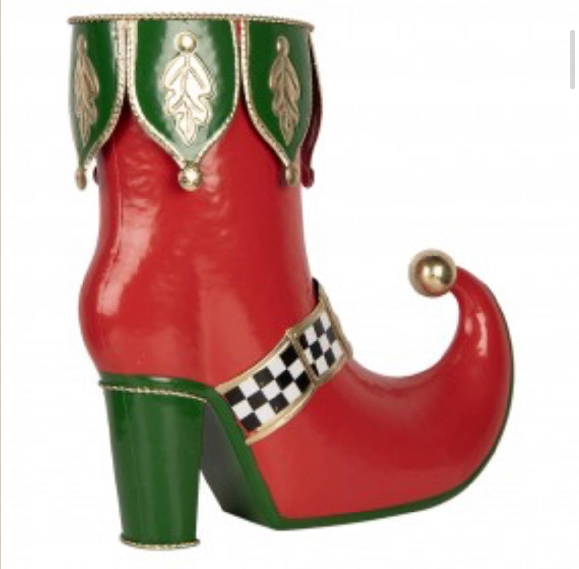 Kerstvaas in Vorm van Elfenschoen Rood/Groen – 41 × 16 × 39 cm clayre & Eef