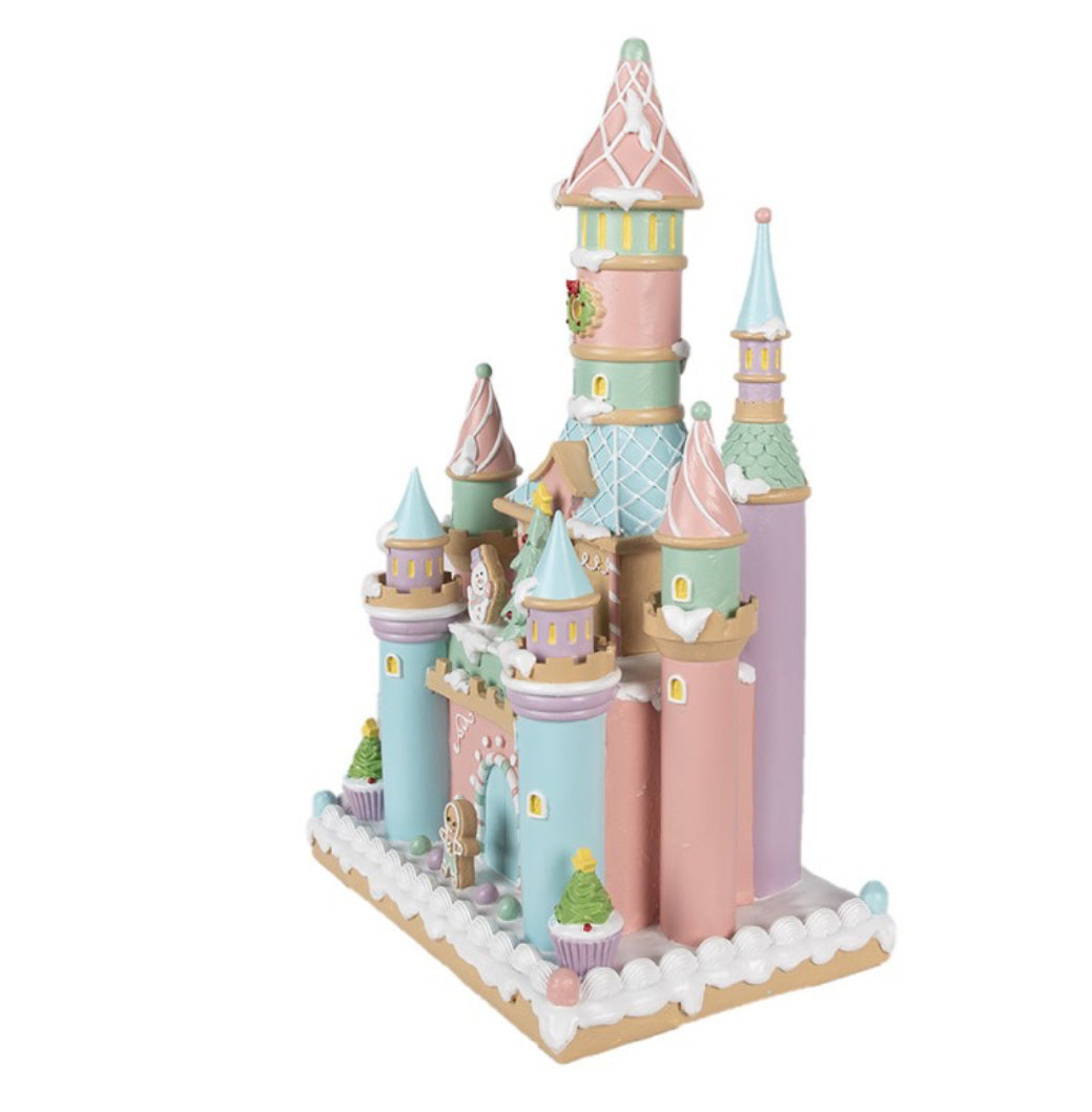 Kerst collectie pink gingerbread huis 27X18X42 cm roze polyresin peperkoekhuisje