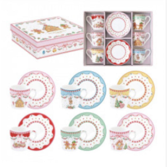 Kerst servies SWEET CHRISTMAS set van 6 kop&schotel 100ml
