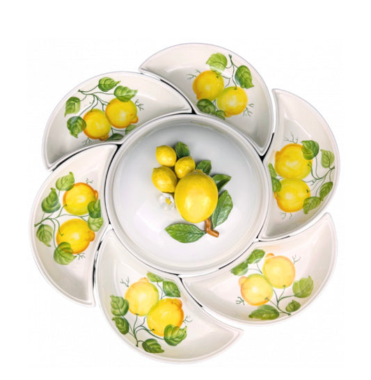 Limited Edition – XL Antipasti Schaal met 7 Compartimenten & 30 cm Lemon Dekselkom (60 cm)
