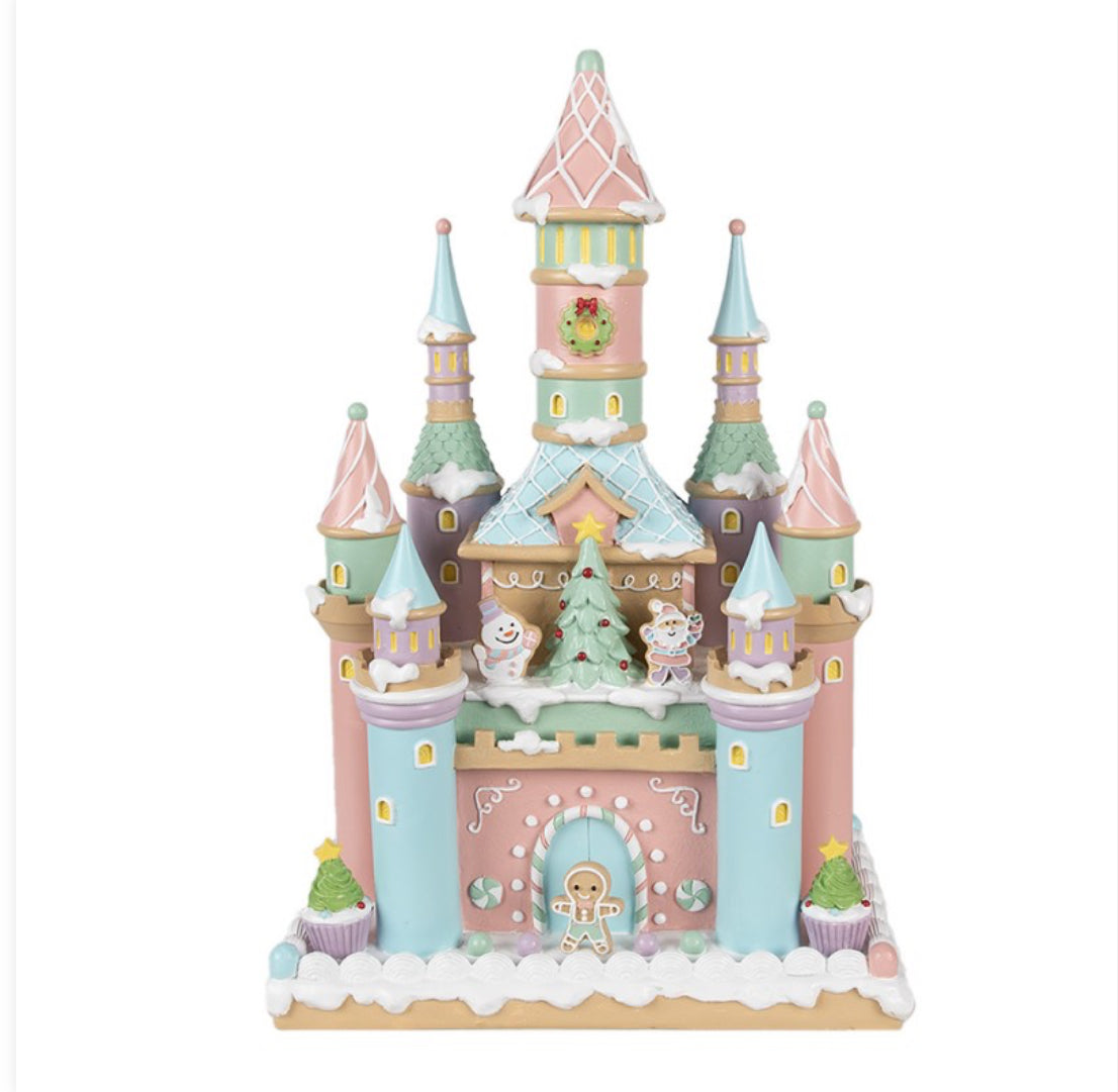 Kerst collectie pink gingerbread huis 27X18X42 cm roze polyresin peperkoekhuisje