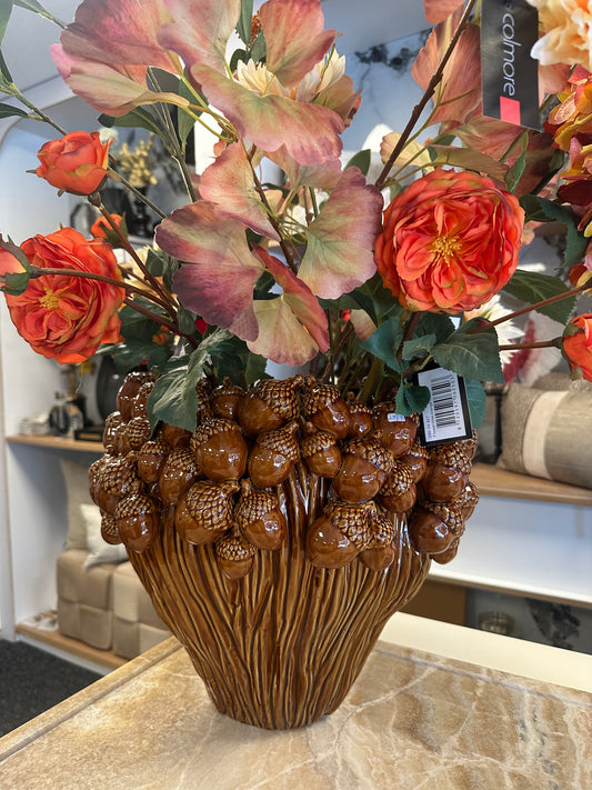 Herfst keramiek eikel vaas xl