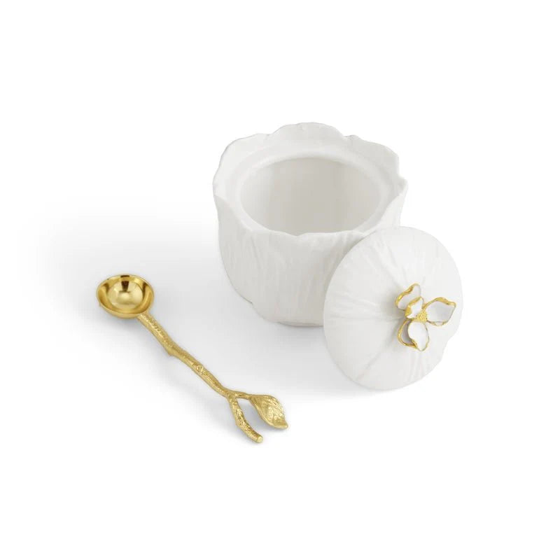 Michael Aram Gardenia Porcelain Sugar Pot with Spoon