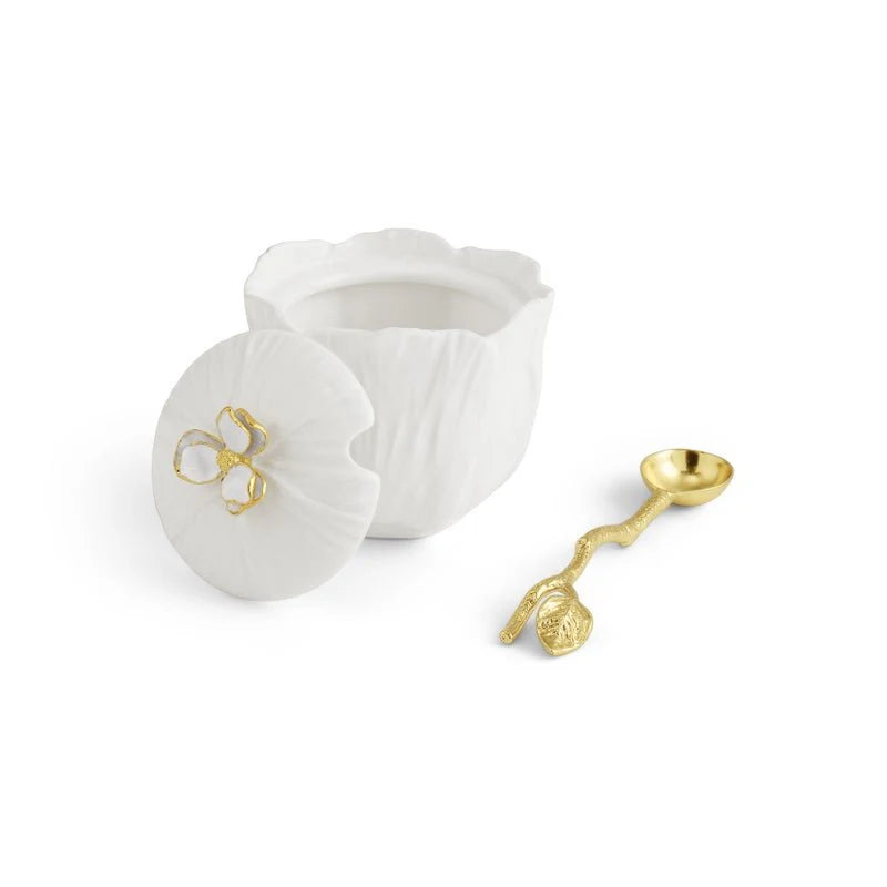 Michael Aram Gardenia Porcelain Sugar Pot with Spoon