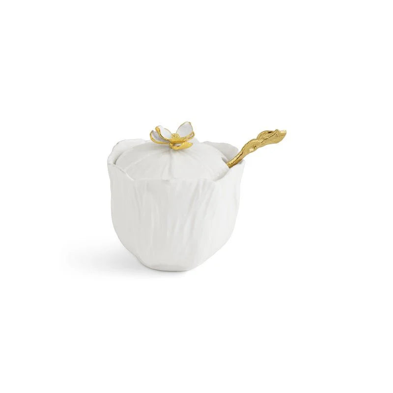 Michael Aram Gardenia Porcelain Sugar Pot with Spoon