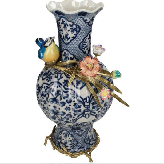 Vaas Vogel Blauw 26x21x38cm