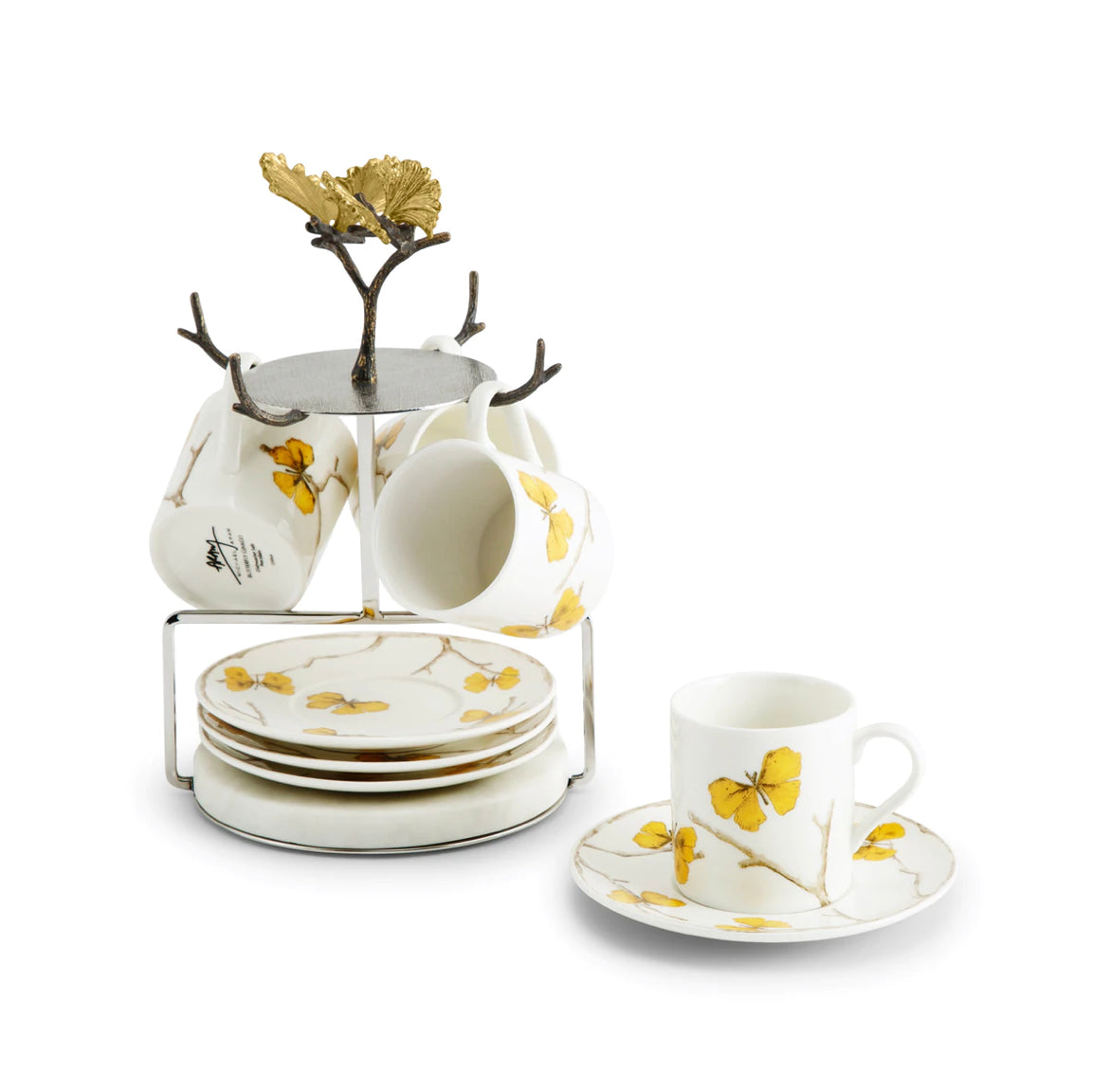 Michael Aram Butdterfly Ginkgo Gold Demitasse Set - Set of 4 with Sta