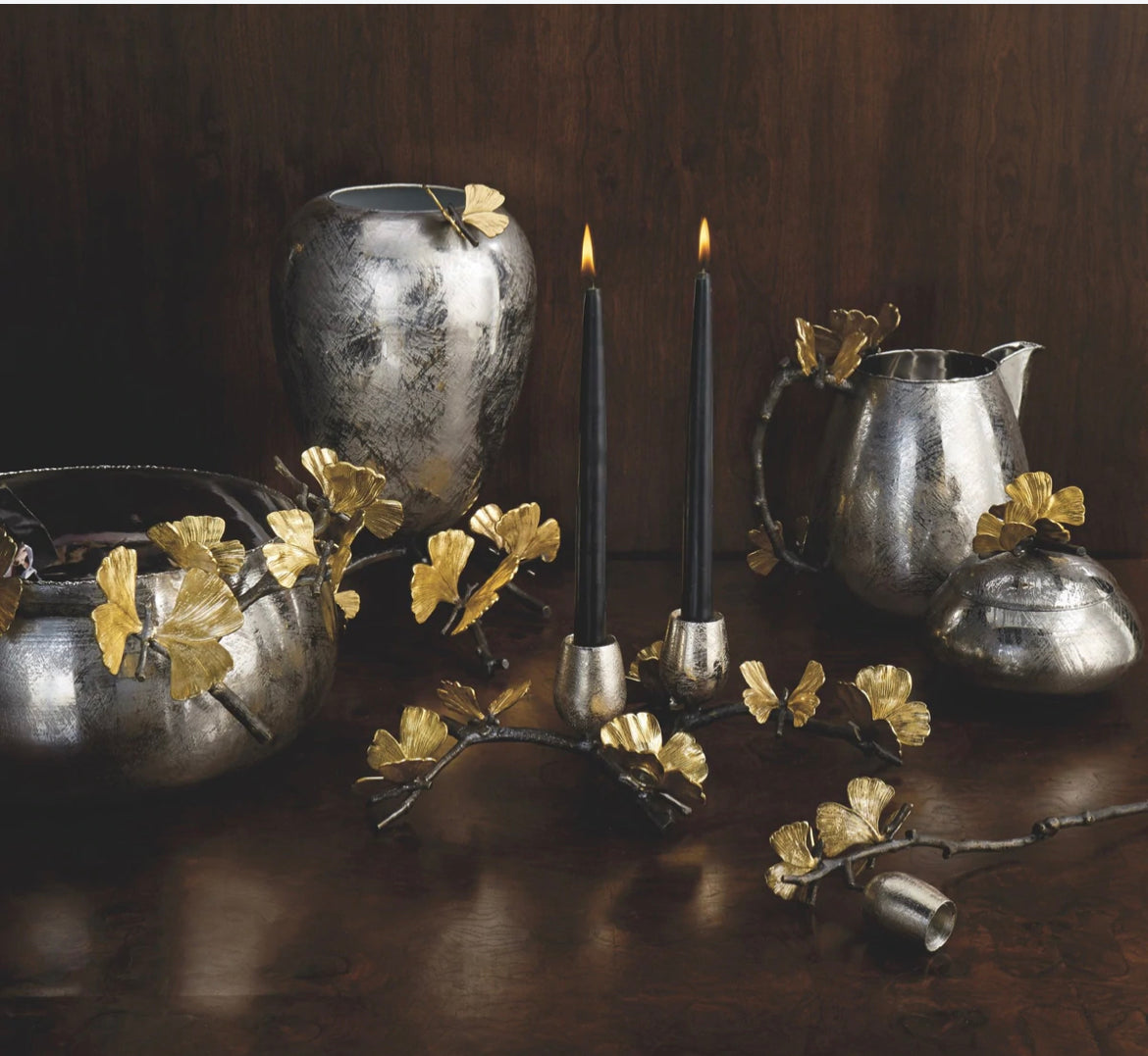 Michael Aram Butterfly Ginkgo Candleholders Set 2